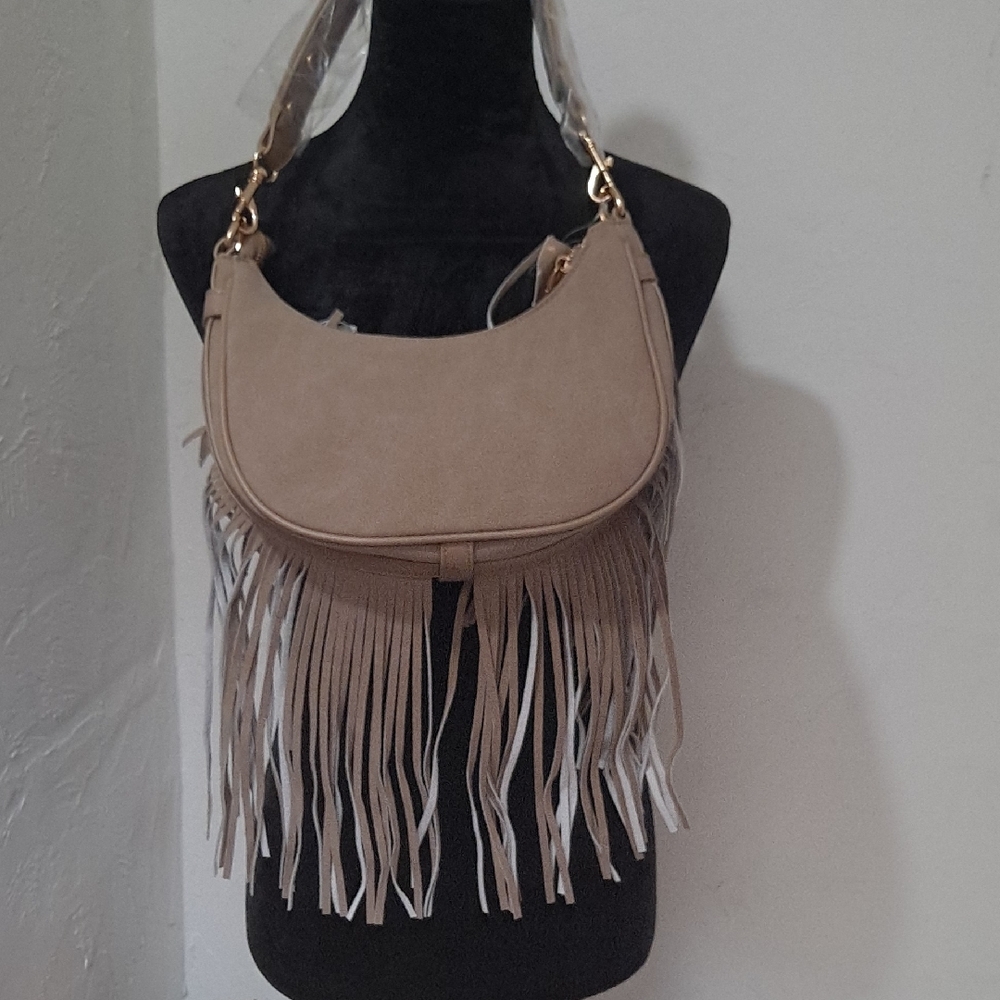 NEW Elegant Tan Fringe Shoulder Bag